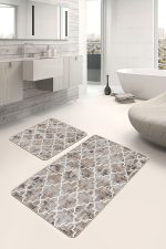 - PaspasTakimi-2li-Set834-Gorsel-4 - Realhomes  2'li Set Kahverengi Zeminde Morrocan Motifli Eskitme Desenli Geometrik Klasik  2'li Banyo & Mutfak Paspas Takımı Realhomes