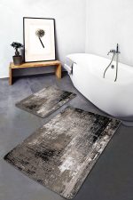 2'li Set Kahverengi - Siyah Zeminde Eskitme Motifli Retro Desenli Eskitme Motifli Sade & Şık  2'li Banyo & Mutfak Paspas Takımı Realhomes