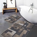 2'li Set Gri - Beyaz Zeminde Çerçeveli Motifli Antik Desenli Sade & Şık Vintage  2'li Banyo & Mutfak Paspas Takımı Realhomes