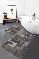 - PaspasTakimi-2li-Set838-Gorsel - Realhomes  2'li Set Kahverengi Zeminde Eskitme Motifli Geometrik Desenli Geometrik Klasik  2'li Banyo & Mutfak Paspas Takımı Realhomes