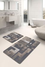 - PaspasTakimi-2li-Set838-Gorsel-4 - Realhomes  2'li Set Kahverengi Zeminde Eskitme Motifli Geometrik Desenli Geometrik Klasik  2'li Banyo & Mutfak Paspas Takımı Realhomes