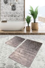 - PaspasTakimi-2li-Set839-Gorsel - Realhomes  2'li Set Kahverengi Zeminde Geometrik Motifli Antik Desenli Sade & Şık Geometrik  2'li Banyo & Mutfak Paspas Takımı Realhomes