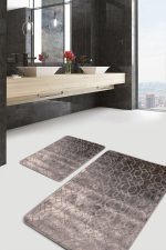 - PaspasTakimi-2li-Set839-Gorsel-2 - Realhomes  2'li Set Kahverengi Zeminde Geometrik Motifli Antik Desenli Sade & Şık Geometrik  2'li Banyo & Mutfak Paspas Takımı Realhomes