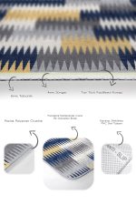 2'li Set Lacivert - Sarı Zeminde Geometrik Motifli Klasik Desenli Geometrik Sade & Şık  2'li Banyo & Mutfak Paspas Takımı Realhomes