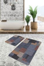 - PaspasTakimi-2li-Set842-Gorsel-1 - Realhomes  2'li Set Çok Renkli Zeminde Dokuma Halı Motifli Patchwork Desenli Geometrik Sade & Şık  2'li Banyo & Mutfak Paspas Takımı Realhomes