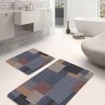 2'li Set Mavi Zeminde Etnik Motifli Örgü Desenli Etnik Motifler Vintage  2'li Banyo & Mutfak Paspas Takımı Realhomes