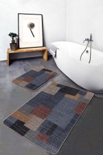 - PaspasTakimi-2li-Set842-Gorsel-2 - Realhomes  2'li Set Çok Renkli Zeminde Dokuma Halı Motifli Patchwork Desenli Geometrik Sade & Şık  2'li Banyo & Mutfak Paspas Takımı Realhomes