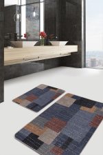 - PaspasTakimi-2li-Set842-Gorsel-4 - Realhomes  2'li Set Çok Renkli Zeminde Dokuma Halı Motifli Patchwork Desenli Geometrik Sade & Şık  2'li Banyo & Mutfak Paspas Takımı Realhomes