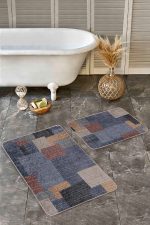 - Realhomes - Realhomes  2'li Set Çok Renkli Zeminde Dokuma Halı Motifli Patchwork Desenli Geometrik Sade & Şık  2'li Banyo & Mutfak Paspas Takımı Realhomes