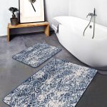 2'li Set Mavi Zeminde Etnik Motifli Örgü Desenli Etnik Motifler Vintage  2'li Banyo & Mutfak Paspas Takımı Realhomes