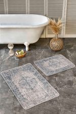 - Realhomes - Realhomes 2'li Set Krem Zeminde Göbekli Halı Motifli Hereke Desenli Avangarde Etnik Motifler 2'li Banyo & Mutfak Paspas Takımı Realhomes