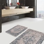 2'li Set Siyah - Beyaz Zeminde Üçgen Motifli Geometrik Desenli Geometrik Sade & Şık  2'li Banyo & Mutfak Paspas Takımı Realhomes