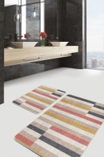 - PaspasTakimi-2li-Set846-Gorsel-2 - Realhomes  2'li Set Çok Renkli Zeminde Patchwork Motifli Kilim Desenli Geometrik Sade & Şık  2'li Banyo & Mutfak Paspas Takımı Realhomes