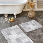 2'li Set Altın - Pembe Zeminde Mozaik Motifli Mermer Desenli Geometrik Modern  2'li Banyo & Mutfak Paspas Takımı Realhomes