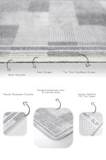 2'li Set Gri Zeminde Çerçeveli Motifli Dokuma Halı Desenli Geometrik Sade & Şık  2'li Banyo & Mutfak Paspas Takımı Realhomes