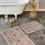 2'li Set Pembe Zeminde Dokuma Motifli Yöresel Desenli Avangarde Vintage  2'li Banyo & Mutfak Paspas Takımı Realhomes