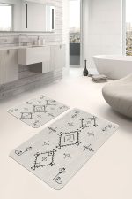 - PaspasTakimi-2li-Set850-Gorsel-1 - Realhomes  2'li Set Bej Zeminde Bohem Motifli Kilim Desenli Etnik Motifler Sade & Şık  2'li Banyo & Mutfak Paspas Takımı Realhomes