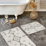 2'li Set Sarı - Siyah Zeminde Geometrik Motifli Modern Desenli Geometrik Sade & Şık  2'li Banyo & Mutfak Paspas Takımı Realhomes