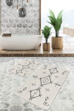 - PaspasTakimi-2li-Set850-Gorsel-2 - Realhomes  2'li Set Bej Zeminde Bohem Motifli Kilim Desenli Etnik Motifler Sade & Şık  2'li Banyo & Mutfak Paspas Takımı Realhomes