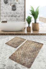 - PaspasTakimi-2li-Set851-Gorsel-1 - Realhomes 2'li Set Bej Zeminde Eskitme Motifli Geometrik Desenli Geometrik Eskitme Motifli 2'li Banyo & Mutfak Paspas Takımı Realhomes