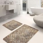 2'li Set Krem - Kırmızı Zeminde Hereke Motifli Dokuma Desenli Eskitme Motifli Avangarde  2'li Banyo & Mutfak Paspas Takımı Realhomes