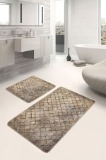 - PaspasTakimi-2li-Set851-Gorsel - Realhomes 2'li Set Bej Zeminde Eskitme Motifli Geometrik Desenli Geometrik Eskitme Motifli 2'li Banyo & Mutfak Paspas Takımı Realhomes