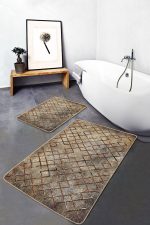 - PaspasTakimi-2li-Set851-Gorsel-2 - Realhomes 2'li Set Bej Zeminde Eskitme Motifli Geometrik Desenli Geometrik Eskitme Motifli 2'li Banyo & Mutfak Paspas Takımı Realhomes