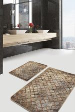- PaspasTakimi-2li-Set851-Gorsel-4 - Realhomes 2'li Set Bej Zeminde Eskitme Motifli Geometrik Desenli Geometrik Eskitme Motifli 2'li Banyo & Mutfak Paspas Takımı Realhomes