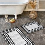 2'li Set Gri Füme Zeminde Eskitme Motifli Art Sanatsal Desenli Eskitme Motifli Vintage  2'li Banyo & Mutfak Paspas Takımı Realhomes