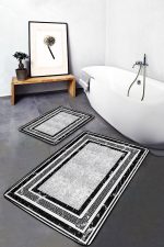 - PaspasTakimi-2li-Set852-Gorsel-4 - Realhomes  2'li Set Siyah - Beyaz Zeminde Çerçeveli Motifli Klasik Desenli Geometrik Sade & Şık  2'li Banyo & Mutfak Paspas Takımı Realhomes