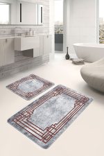 - PaspasTakimi-2li-Set854-Gorsel - Realhomes  2'li Set Gri Zeminde Çerçeveli Motifli Eskitme Desenli Eskitme Motifli Klasik  2'li Banyo & Mutfak Paspas Takımı Realhomes