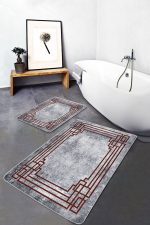 - PaspasTakimi-2li-Set854-Gorsel-2 - Realhomes  2'li Set Gri Zeminde Çerçeveli Motifli Eskitme Desenli Eskitme Motifli Klasik  2'li Banyo & Mutfak Paspas Takımı Realhomes