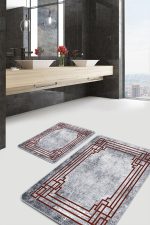 - PaspasTakimi-2li-Set854-Gorsel-4 - Realhomes  2'li Set Gri Zeminde Çerçeveli Motifli Eskitme Desenli Eskitme Motifli Klasik  2'li Banyo & Mutfak Paspas Takımı Realhomes