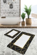 - PaspasTakimi-2li-Set855-Gorsel-1 - Realhomes  2'li Set Siyah Zeminde Çerçeveli Motifli Klasik Desenli Geometrik Klasik  2'li Banyo & Mutfak Paspas Takımı Realhomes