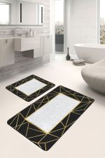 - PaspasTakimi-2li-Set855-Gorsel - Realhomes  2'li Set Siyah Zeminde Çerçeveli Motifli Klasik Desenli Geometrik Klasik  2'li Banyo & Mutfak Paspas Takımı Realhomes