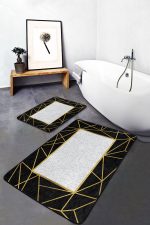 - PaspasTakimi-2li-Set855-Gorsel-2 - Realhomes  2'li Set Siyah Zeminde Çerçeveli Motifli Klasik Desenli Geometrik Klasik  2'li Banyo & Mutfak Paspas Takımı Realhomes