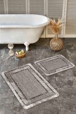 2'li Set Kahverengi Zeminde Çerçeveli Motifli Eskitme Desenli Klasik Eskitme Motifli  2'li Banyo & Mutfak Paspas Takımı Realhomes