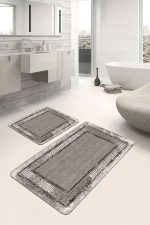 2'li Set Kahverengi Zeminde Çerçeveli Motifli Eskitme Desenli Klasik Eskitme Motifli  2'li Banyo & Mutfak Paspas Takımı Realhomes