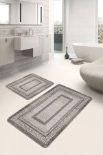 - PaspasTakimi-2li-Set857-Gorsel-1 - Realhomes  2'li Set Kahverengi Zeminde Çerçeveli Motifli Antik Desenli Klasik Vintage  2'li Banyo & Mutfak Paspas Takımı Realhomes