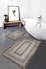 - PaspasTakimi-2li-Set857-Gorsel-4 - Realhomes  2'li Set Kahverengi Zeminde Çerçeveli Motifli Antik Desenli Klasik Vintage  2'li Banyo & Mutfak Paspas Takımı Realhomes