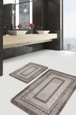 - PaspasTakimi-2li-Set857-Gorsel-5 - Realhomes  2'li Set Kahverengi Zeminde Çerçeveli Motifli Antik Desenli Klasik Vintage  2'li Banyo & Mutfak Paspas Takımı Realhomes