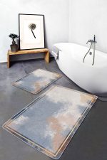 2'li Set Çok Renkli Zeminde Çerçeve Motifli Boyama Desenli Geometrik Sade & Şık  2'li Banyo & Mutfak Paspas Takımı Realhomes