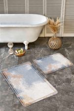 2'li Set Çok Renkli Zeminde Çerçeve Motifli Boyama Desenli Geometrik Sade & Şık  2'li Banyo & Mutfak Paspas Takımı Realhomes