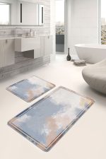 2'li Set Çok Renkli Zeminde Çerçeve Motifli Boyama Desenli Geometrik Sade & Şık  2'li Banyo & Mutfak Paspas Takımı Realhomes