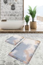 2'li Set Çok Renkli Zeminde Çerçeve Motifli Boyama Desenli Geometrik Sade & Şık  2'li Banyo & Mutfak Paspas Takımı Realhomes