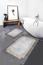 - PaspasTakimi-2li-Set859-Gorsel - Realhomes  2'li Set Gri Zeminde Çerçeveli Motifli Antik Desenli Geometrik Klasik  2'li Banyo & Mutfak Paspas Takımı Realhomes