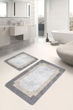 - PaspasTakimi-2li-Set859-Gorsel-4 - Realhomes  2'li Set Gri Zeminde Çerçeveli Motifli Antik Desenli Geometrik Klasik  2'li Banyo & Mutfak Paspas Takımı Realhomes