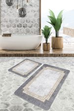 - PaspasTakimi-2li-Set859-Gorsel-5 - Realhomes  2'li Set Gri Zeminde Çerçeveli Motifli Antik Desenli Geometrik Klasik  2'li Banyo & Mutfak Paspas Takımı Realhomes