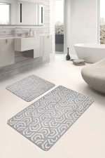 - PaspasTakimi-2li-Set860-Gorsel-1 - Realhomes 2'li Set Gri Zeminde Geometrik Motifli Klasik Desenli Geometrik Klasik 2'li Banyo & Mutfak Paspas Takımı Realhomes