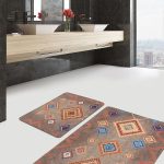 2'li Set Açık Gri Zeminde Modern Motifli Duvar Desenli Vintage Eskitme Motifli  2'li Banyo & Mutfak Paspas Takımı Realhomes